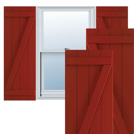 True Fit PVC Four Board Joined Board-n-Batten Shutters W/Z-Bar, Fire Red , 21 1/2W X 41H